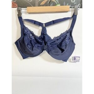 Glamorise New Front-Close Unlined Lace Racerback Bra Navy Blue 1246 36C Y2K